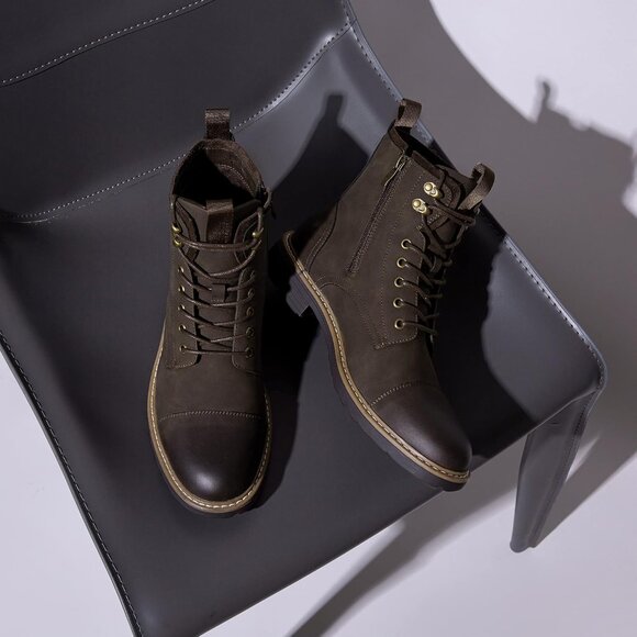 ⚡Men's Dark Brown Lace Up Casual Leather Boots Zipper Fashion Chukka Boot - Picture 6 of 9